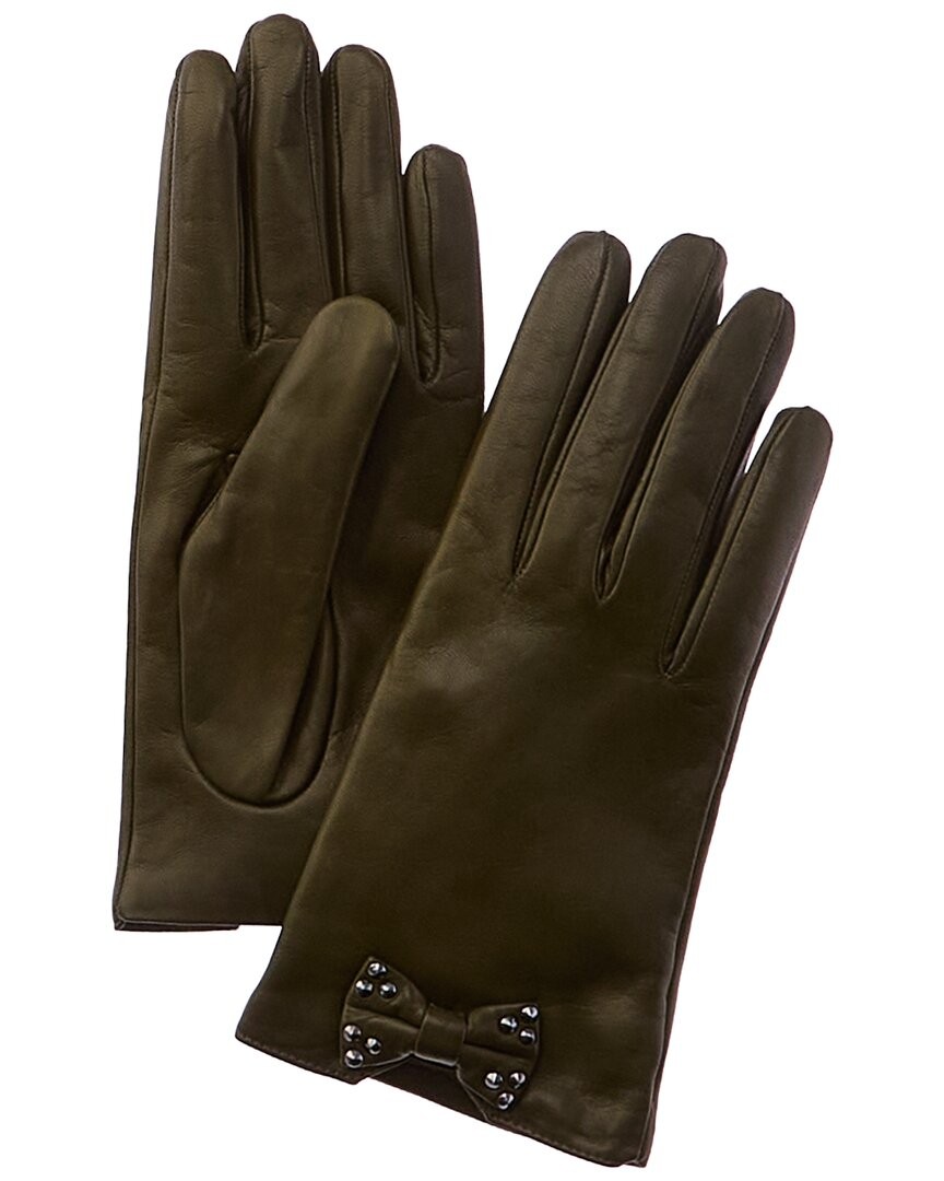 Portolano Bow - Studs Leather Gloves Womens Green 65 8190₽