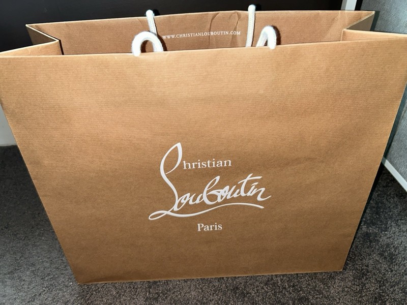 Authentic Christian Louboutin Paris Brown Paper Shopping Bag Red Interior