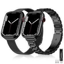 2 Pack Slim Stainless Steel Band & Milanese Mesh Strap Compatible with Apple ...