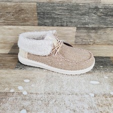 Hey Dude Wendy Fold Brushed Cozy Youth Girls Shoes Sz 5 Ivory Faux Fur Slip On