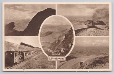 Rppc Snowdon Mountain Railway Train 5 Summit Views Wales UK Unp Postcard