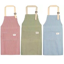 3 PCS Kitchen Cooking Aprons Cotton Linen Adjustable Bib Chef 2 Pockets