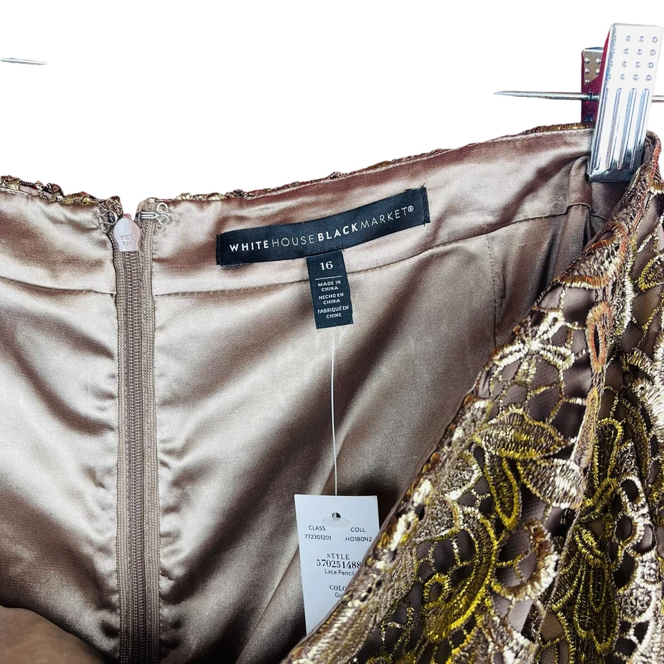 Falda Casa Blanca Mercado Negro Mujer 16 Dorado Encaje Lápiz Fiesta Vacaciones Nueva con Etiquetas Pierna Foto 4 de 4