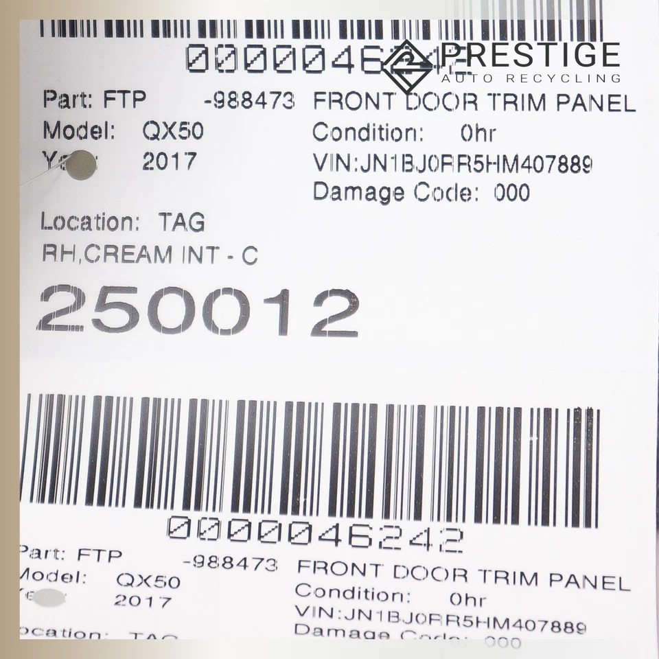 2016 2017 INFINITI QX50 Door Panel Trim Interior Front Right 80900-5UB3A OEM Foto 4 de 4