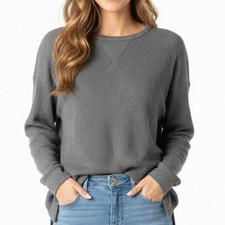 American Eagle Women's Waffle Knit Long Sleeve Crewneck Top Gray Size Small
