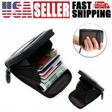 Men Wallet Credit Card Holder Genuine Leather RFID Blocking Zipper Pocket Thin