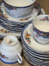 Vintage Royal Albert “Regent” Bone China Tea Set Plates Cups Floral Blue Pattern