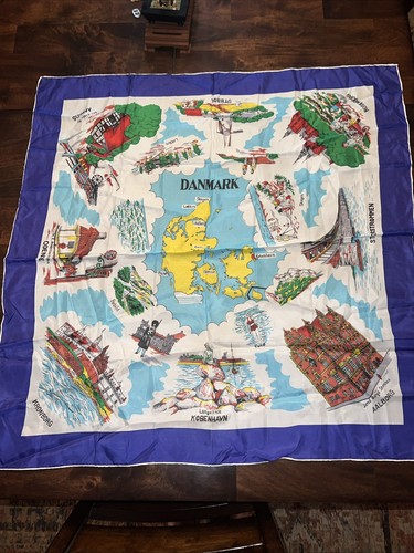 VTG 1970’s Danmark Souvenir Scarf Square 31” Blue