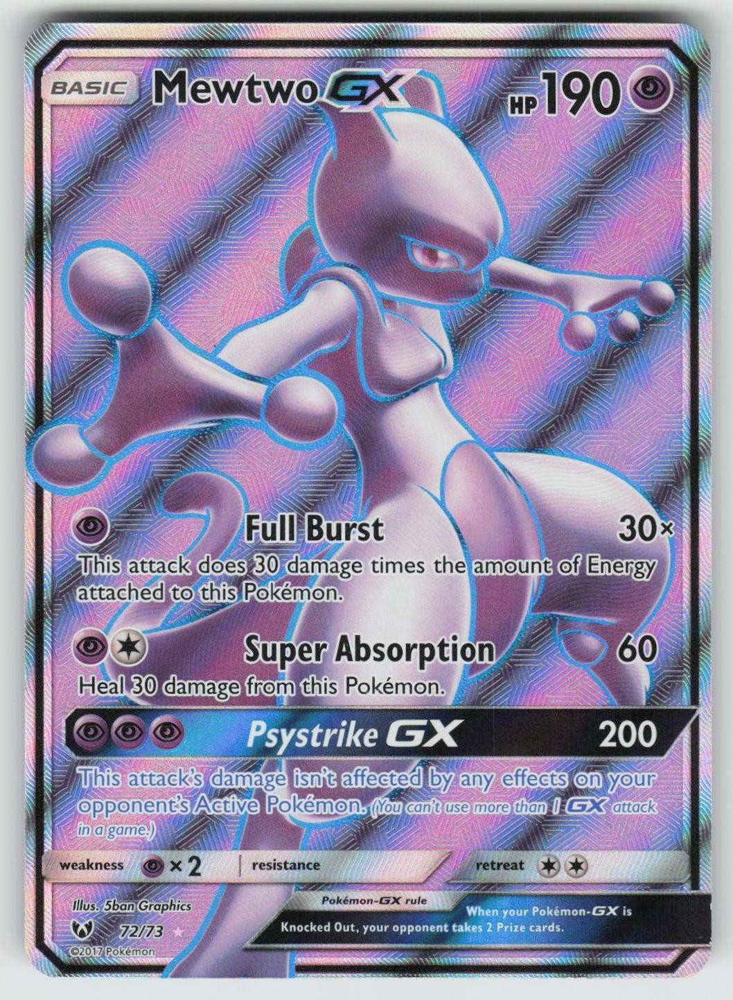 Mewtwo GX 72/73 Ultra Rare Shining Legends Pokemon Holo Near Mint