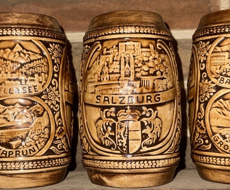 3 German Steins Salzburg Kaprun Badgastein Grossglockner Zellasee Signed 3D