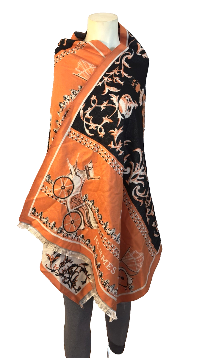 エルメス HERMES SCARF NEW HERMES 90 36 JEU DES OMNIBUS REMIX ORANGE SILK TWILL SCARF