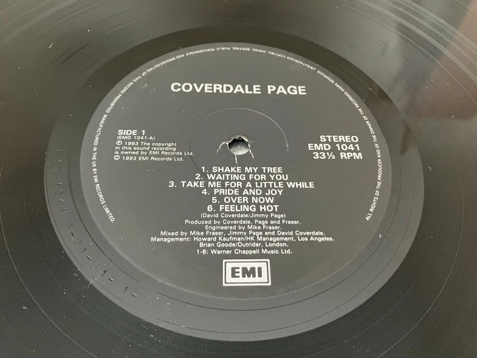 COVERDALE PAGE S/T LP Vinyl 1993 UK 1st Press RARE Whitesnake Led Zeppelin - Image 3 of 4