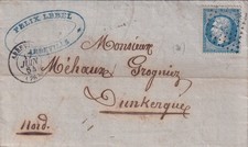 🦬Lettre avec N°22 - 20 c Empire dentelé - PC 1  - Abbeville🦬