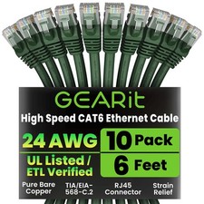 Cat 6 Ethernet Cable 10-Pack 6 Feet 10Gbps RJ45 Snagless Patch Cord Green