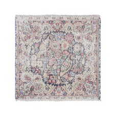 1'7"x1'7" Blue Hand Knotted Old Zoroastrian Karman Worn Wool Square Rug R78123