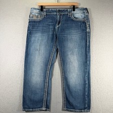 Rock Revival Betty Easy Crop Women Jeans Blue Rhinestone Embellished Size 34