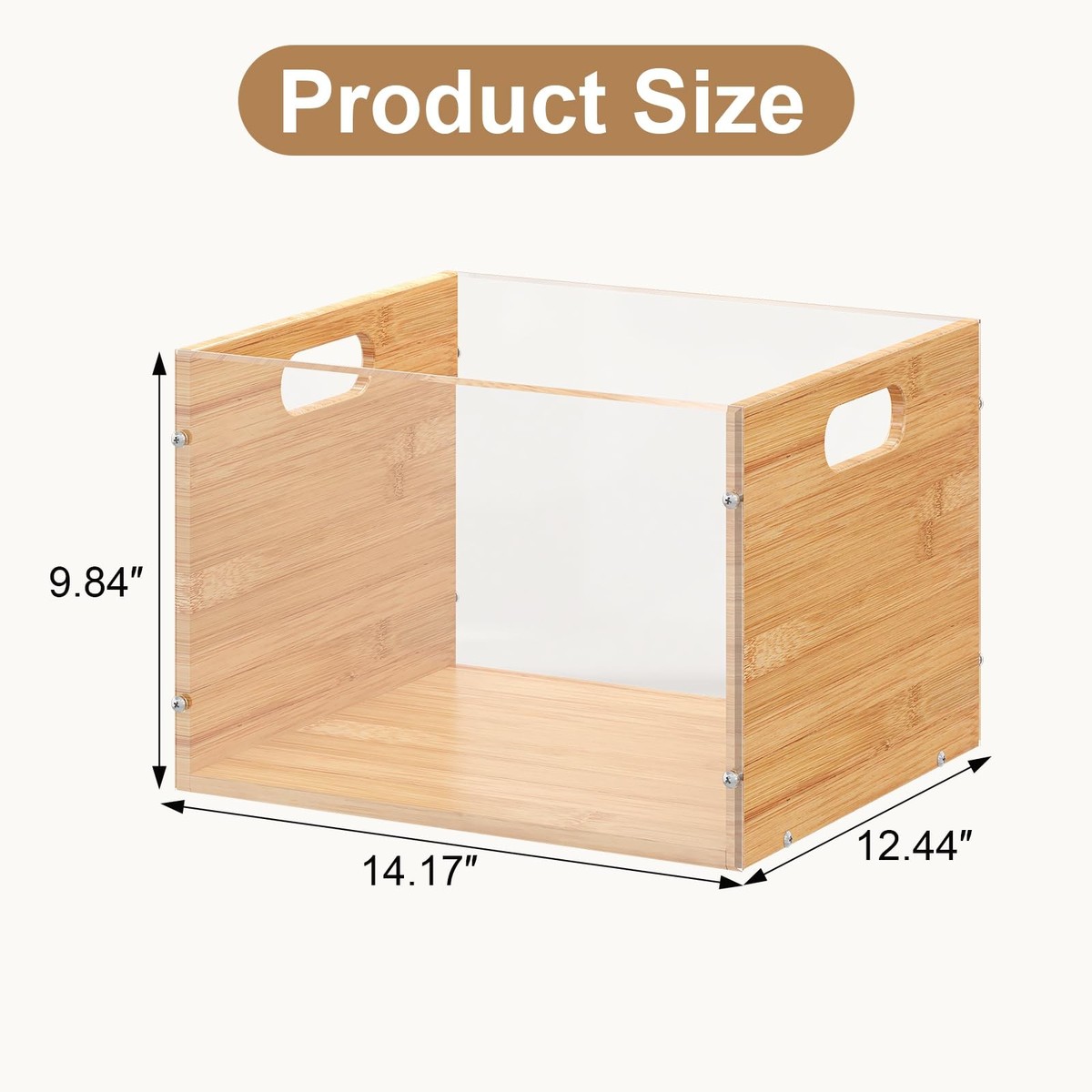 Clear Acrylic File Box Organizer, Bamboo Hanging Folder Storage