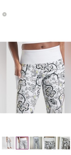 Athleta Leggings Womens Medium White Floral Affirmation 7/8 Stash Pocket EUC
