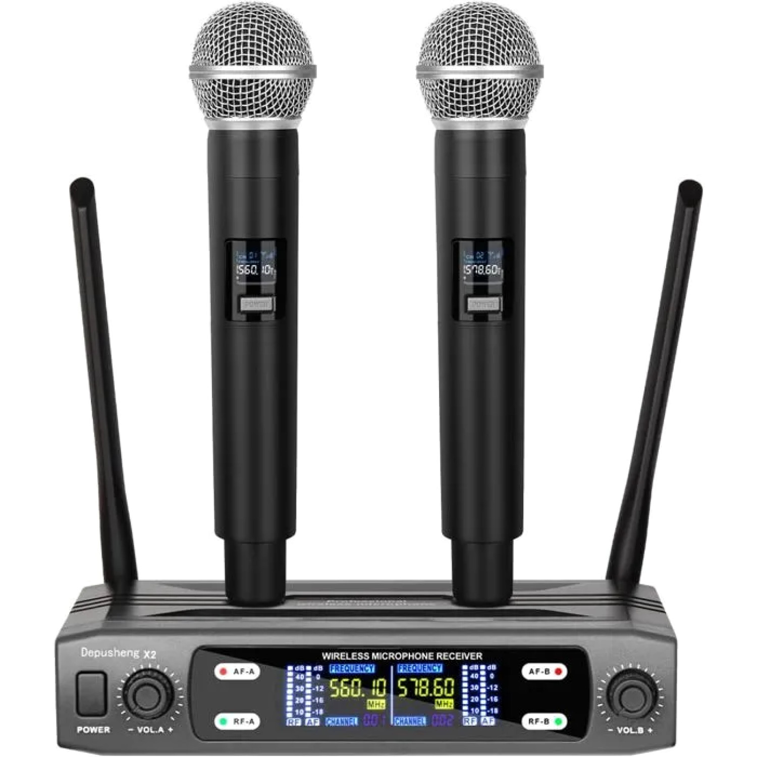 Micro sans fil VHF rechargeable double canal Pro V2 Noir pour soirées et DJ