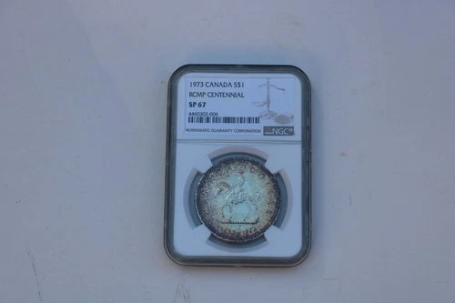 1973 $1 Canada Silver Dollar NGC SP67 Rainbow Rim Toning great COLOR both sides