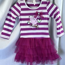 BELUER PEPPA PIG TULLE STRIPED DRESS SZ 5-6 Long Sleeve Pink/White NWT