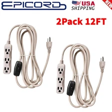 2Pack 12Ft SPT-3 16/3 Indoor/Outdoor Extension Cord 3 Prong Grounded 3 Outlet US