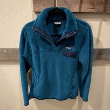 Patagonia Fleece Pullover Sweater Collared Teal Long Sleeve Women's Size M