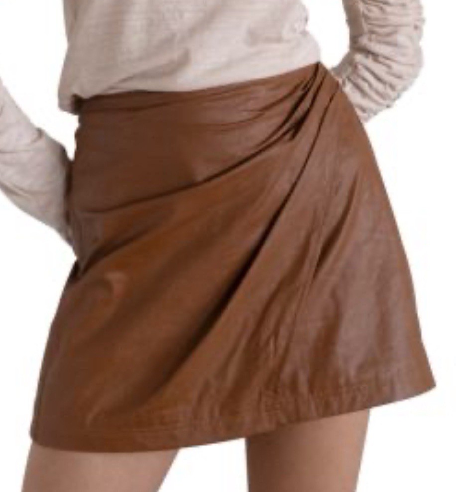 Free People Brown Fake Out Faux Leather Wrap Skirt Size 10 NWOT!