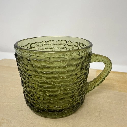 Vtg Anchor Hocking Soreno Avocado Green Glass Mug