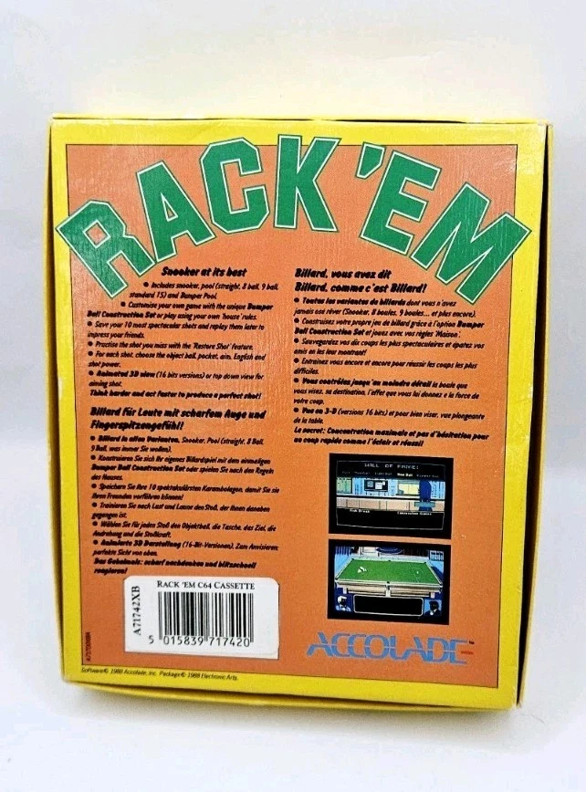 RACK 'EM - ACCOLADE - Commodore 64 / 128 Cassette, RARE Original Release - CIB - Image 2 of 4