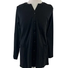 Isaac Mizrahi Pima Cotton Button Front Cardigan Black Size XL New 9664
