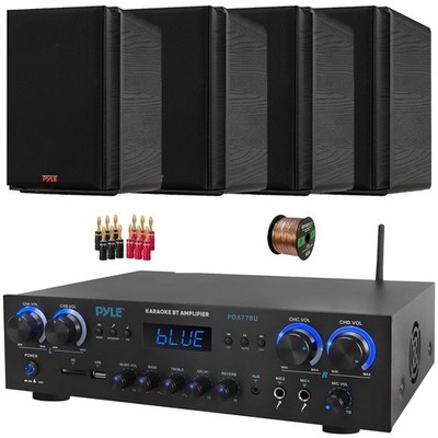 Pyle Bluetooth USB Home Receiver, 4x 5.25  Home Theater Speakers, Banana Plugs