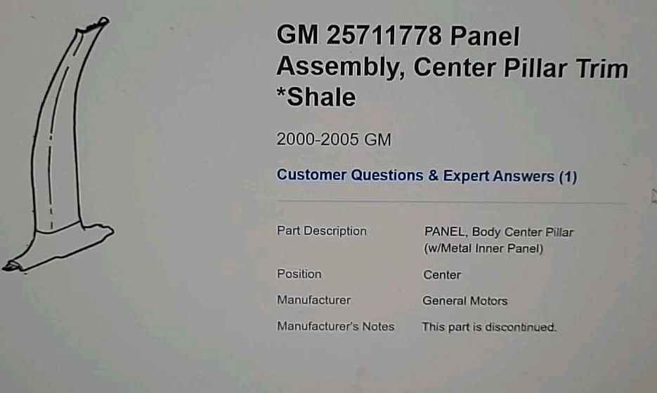 Cadillac Deville SEVILLE 00-05 Center Interior Trim Pillar 25711778 Shale NOS - Image 3 of 4