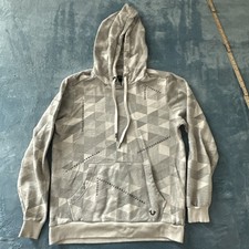 True Religion Hoodie Sweatshirt Small Gray White Geo Print Rhinestones