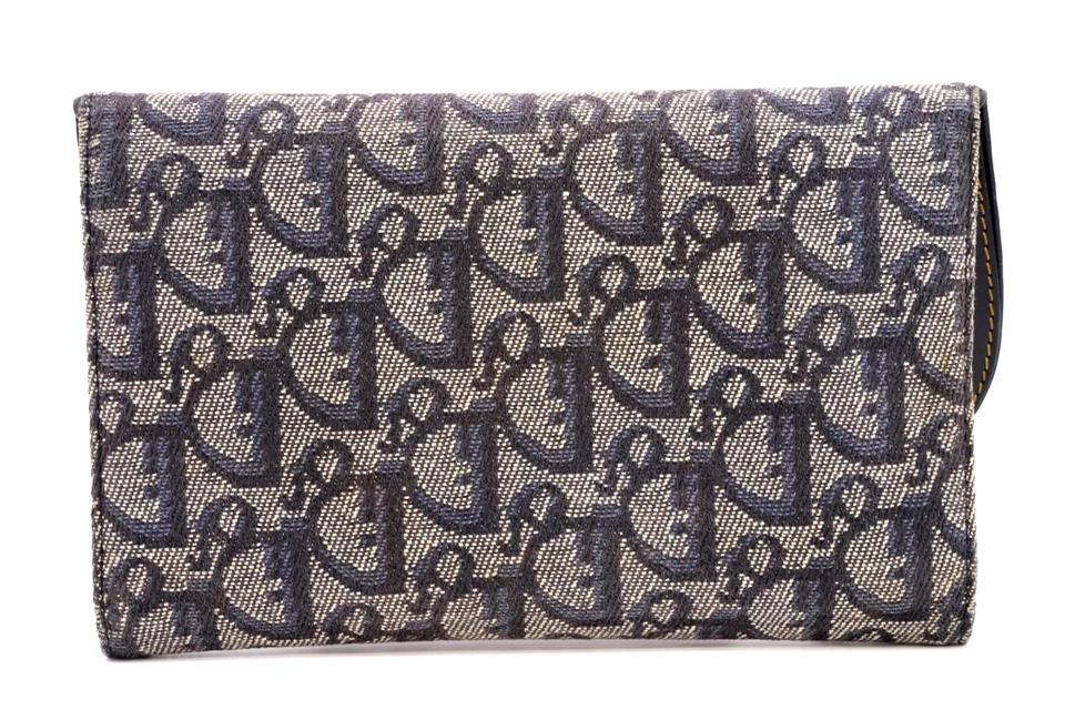 Christian-Dior Sillín Tríptico Largo Cartera Monedero CD Trotter Lona Azul Auténtico Foto 4 de 4