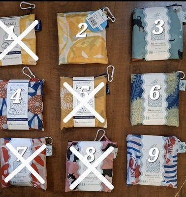 Asst. Blu Bags- Reusable Shopping Bags - 5 Designs - 1 Of Each Available