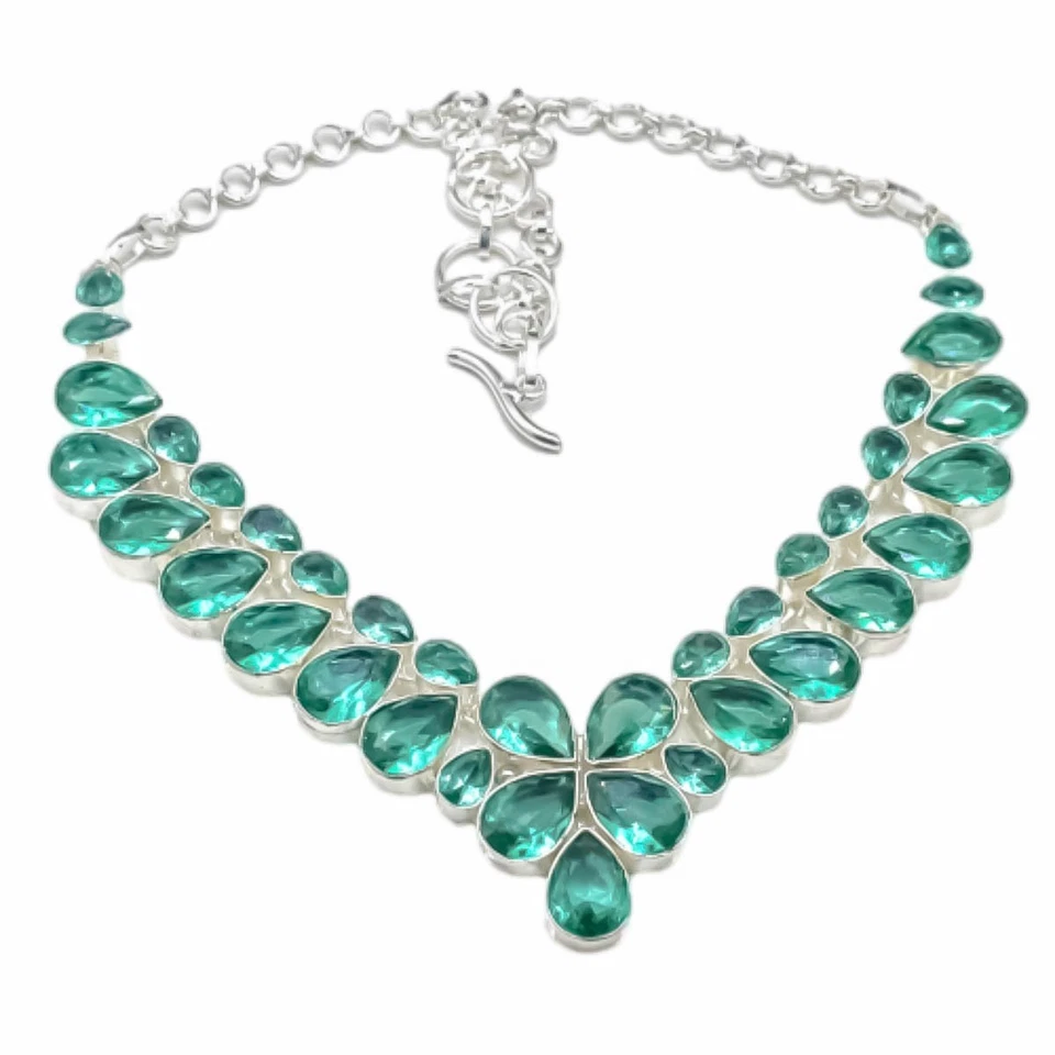 Collar hecho a mano de plata de ley 925 con piedras preciosas de turmalina verde joyería 18" Foto 4 de 4