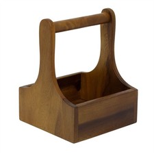 Acacia Wood Condiment Holder | 20x15cm Storage Caddy for Sauces Cutlery Napkins