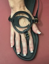 Woman's Coach Leather Thong Sandals Ankle Strap Buckle Logo - Black US 11 B