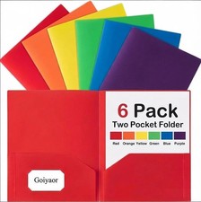 6 Pack Plastic Folders with Pockets, 6 Assorted Colors, 2 Pocket Folders for ...