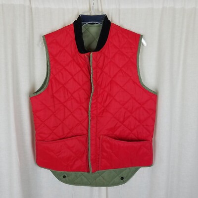 Vintage Duxbak Aircel Quilted Reversible Hunting Vest Mens M Red Green Flap  Back