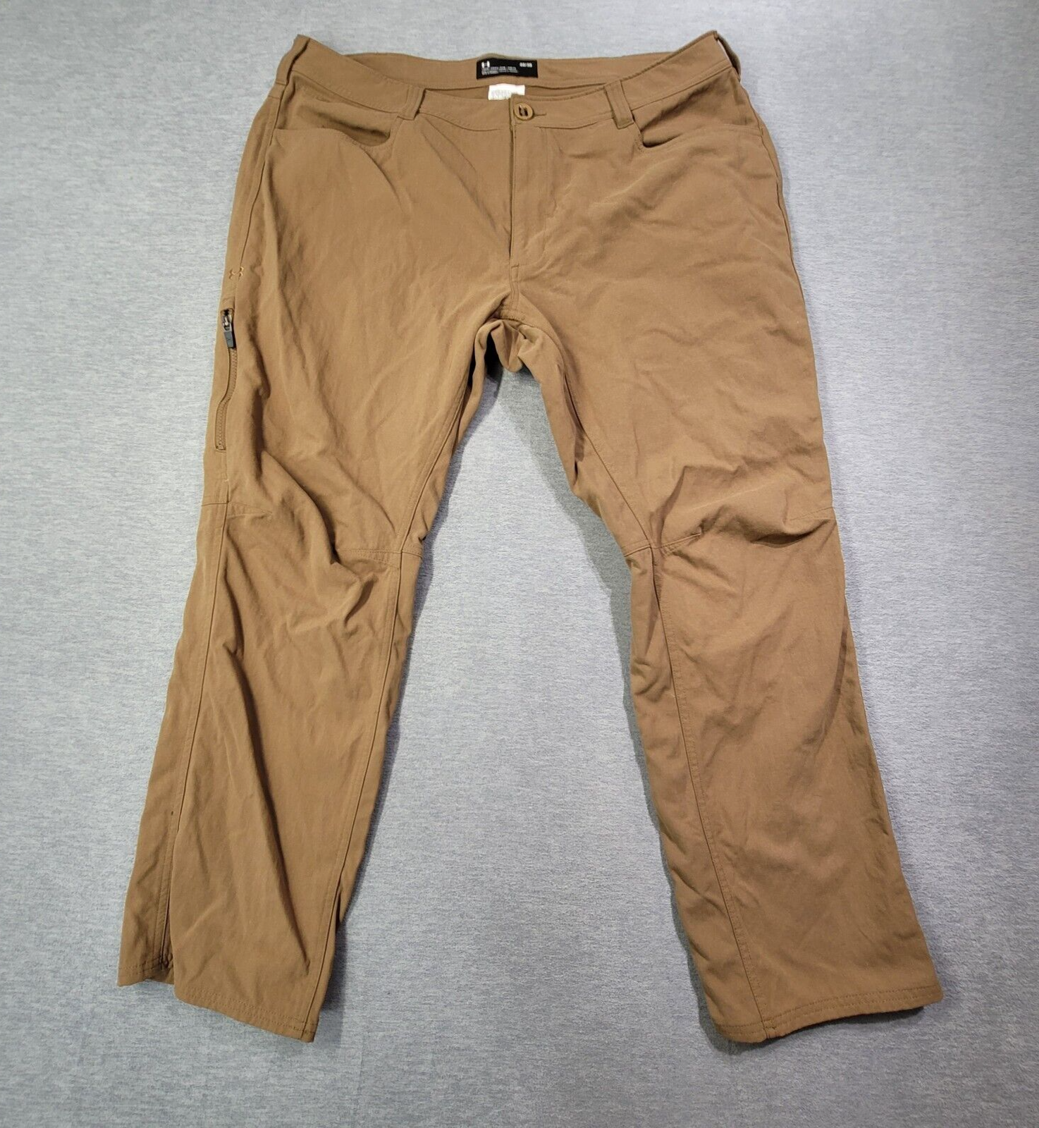 Under Armour Pants Men 40x30 Tan Loose Straight Zip Pockets Hiking Outdoor Nylon