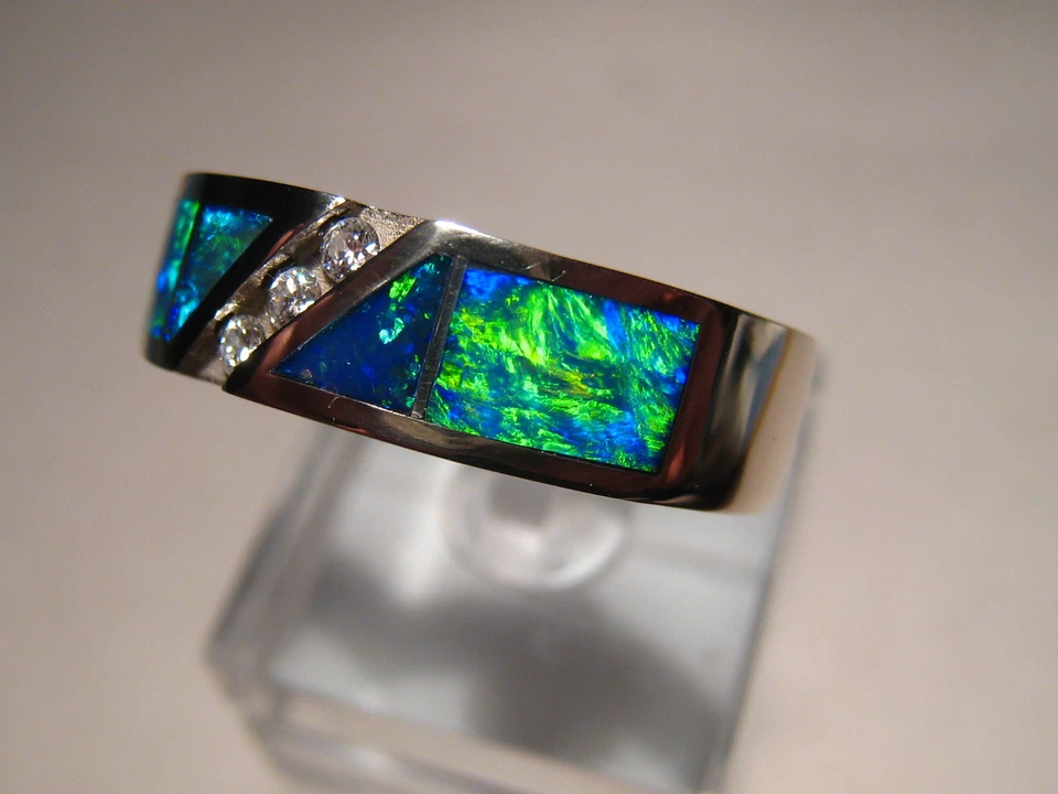 Men's  Opal  Diamond Ring , Solid 14 k White Gold ,  size 12 , B5 Brightness - Image 3 of 4