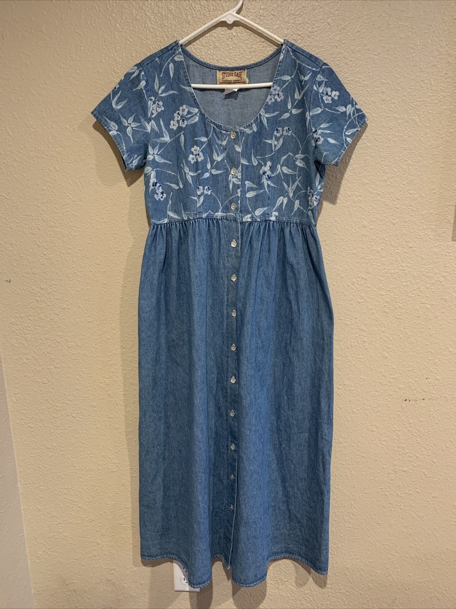 Ameri VINTAGE demim like flower dress M Ameri DENIM LIKE FLOWER