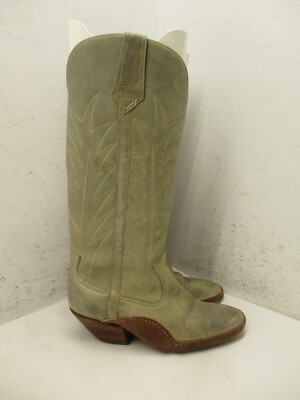 Ivory Leather Pull On Round Moc Toe Cowboy Boots Womens Size