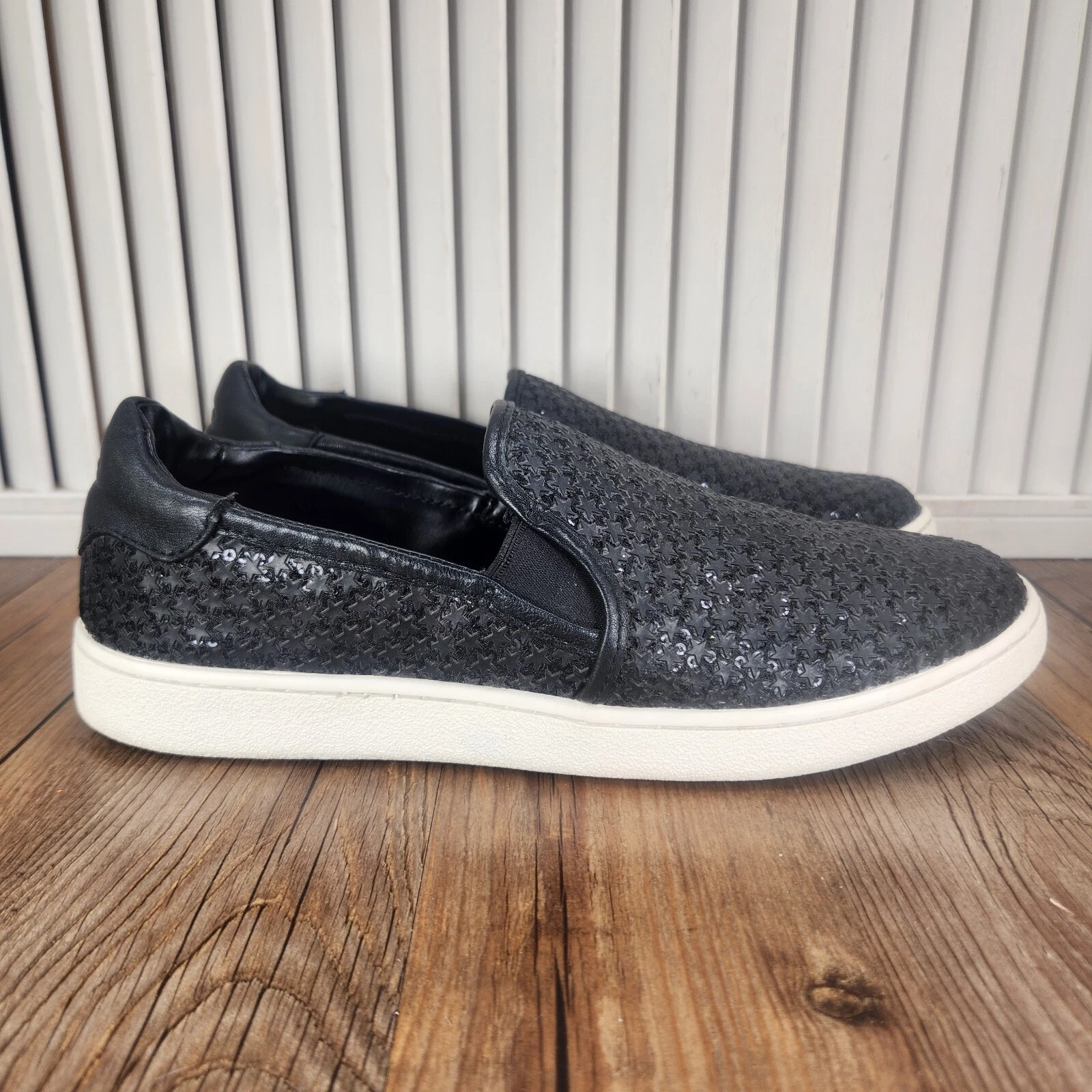 Scarpe mocassino UGG Cas Glitter Trainer da donna taglia 9 5 nere stelle scintillanti 1095529