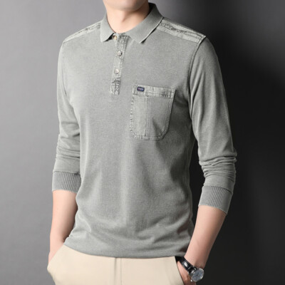 Men'sCasual Autumn Long Sleeve Warm Soft Pocket Polo Shirt Fashion