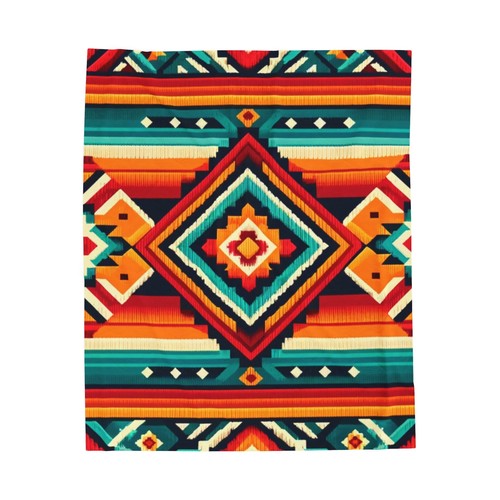 Mexican Blanket Velveteen Plush Throw, Aztec Pattern Bedspread - Picture 10 of 13