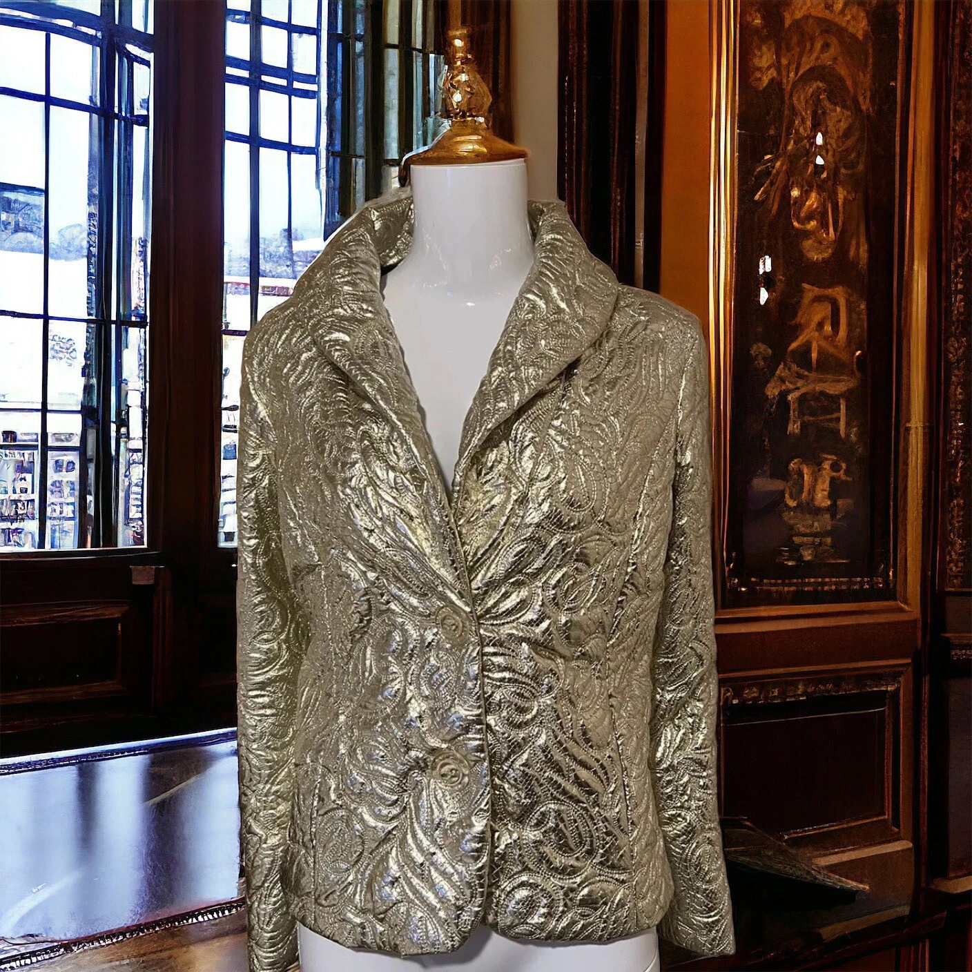 Giacca Michael Kors modello broccato lamina oro taglia 6