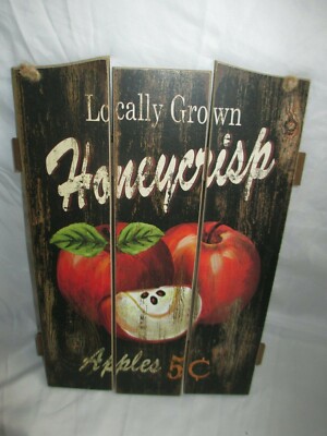 Apple Planked Wood Sign ''Locally Grown Honeycrisp Apples 5'''' wall hanging